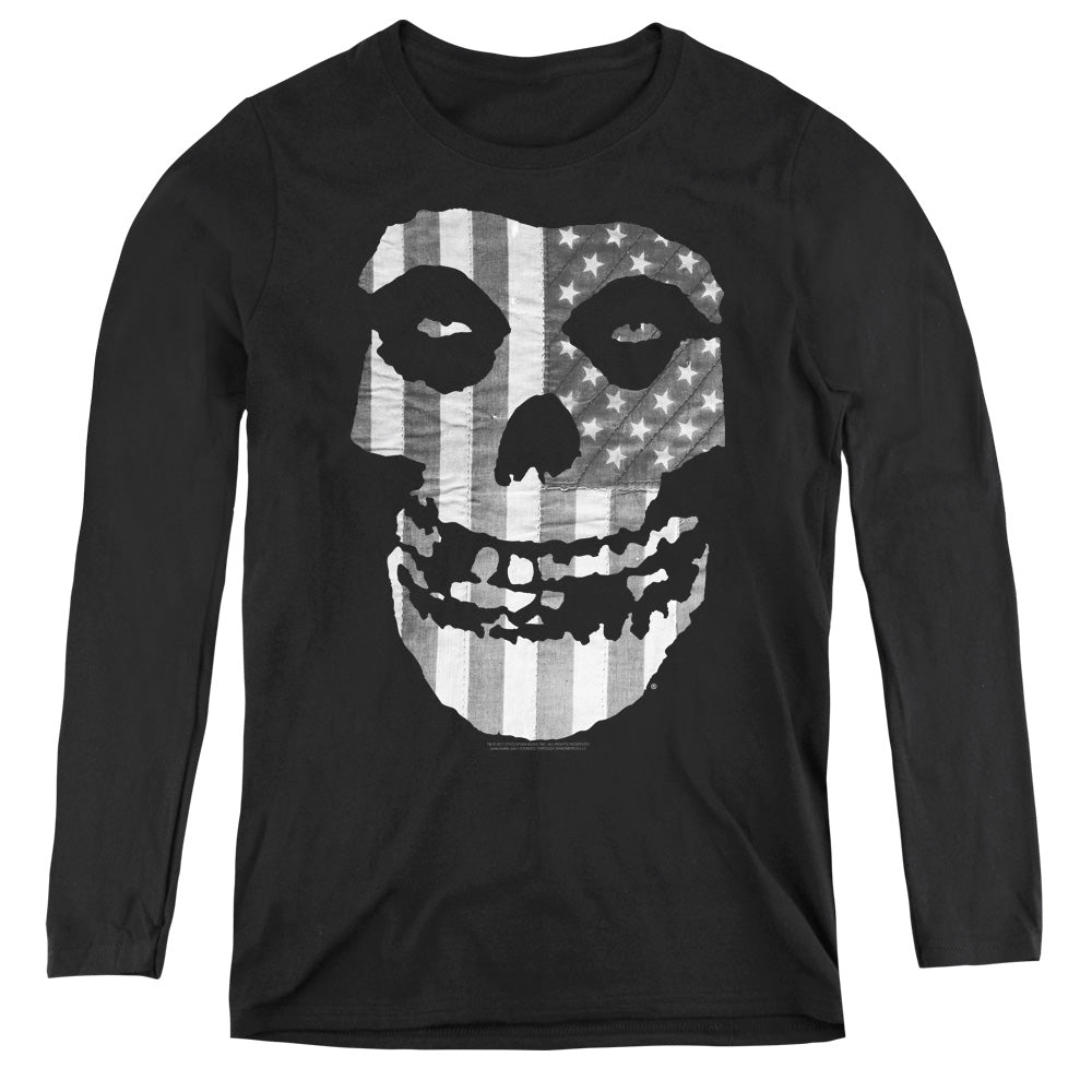 Misfits Fiend Flag Black & White Womens Long Sleeve Shirt Black