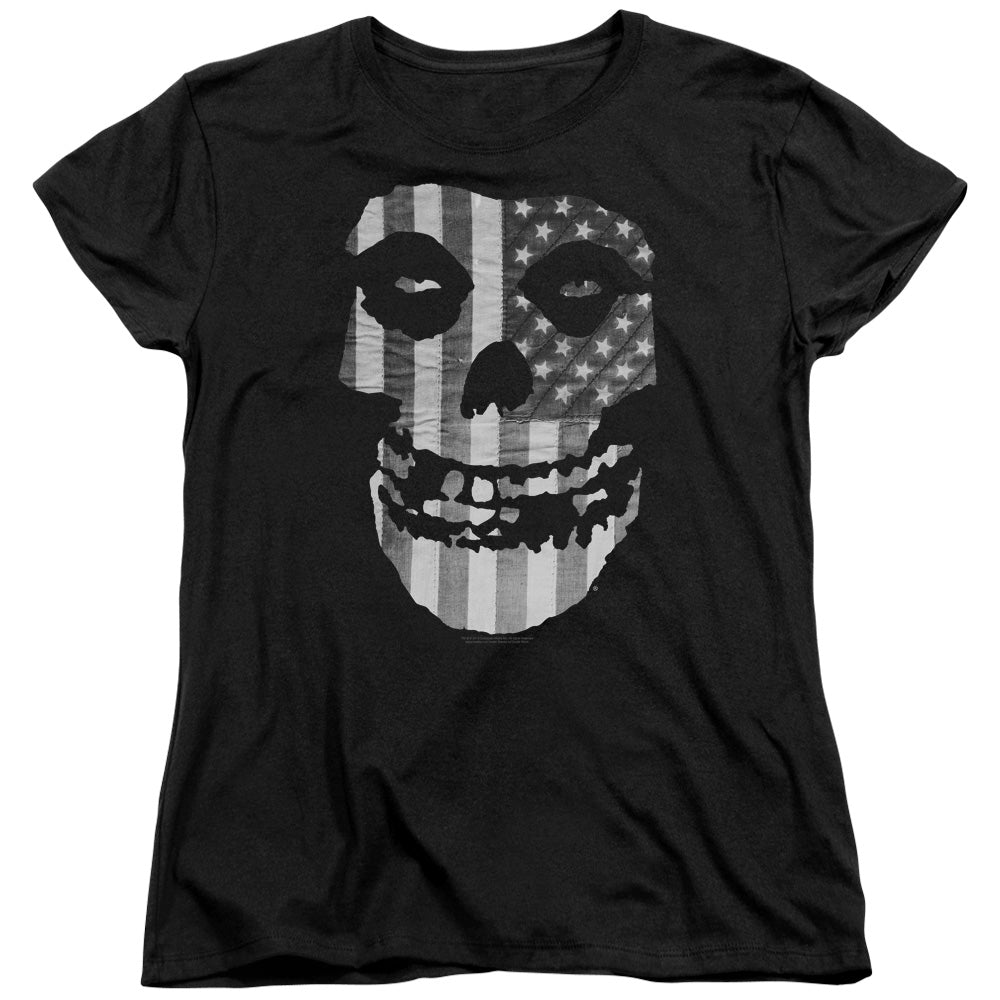 Misfits Fiend Flag Black & White Womens T Shirt Black