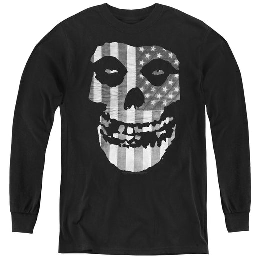 Misfits Fiend Flag Black & White Long Sleeve Kids Youth T Shirt Black