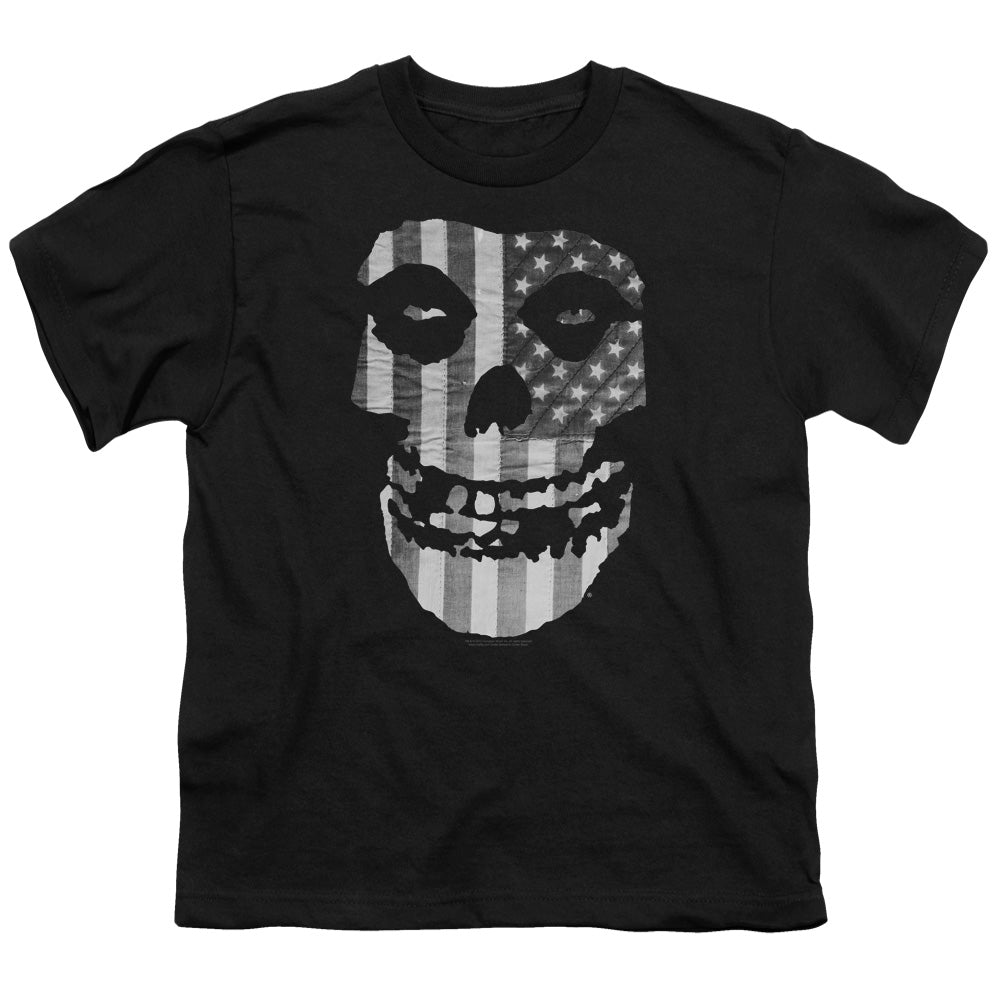 Misfits Fiend Flag Black & White Kids Youth T Shirt Black