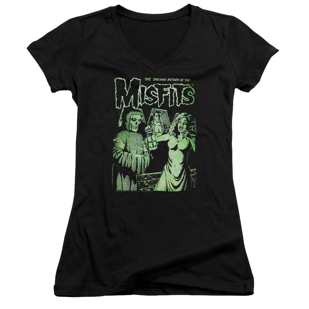 Misfits The Return Junior Sheer Cap Sleeve V-Neck Womens T Shirt Black