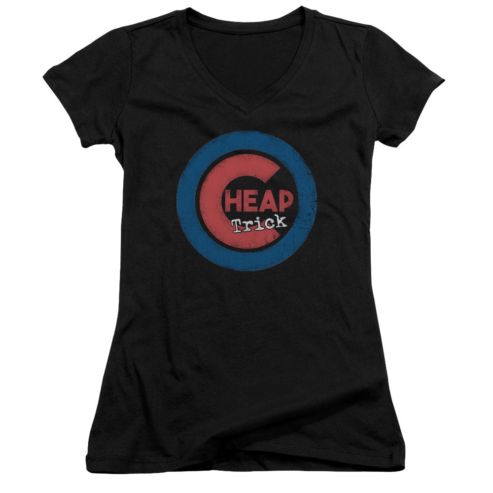 Cheap Trick Cheap Cub Junior Sheer Cap Sleeve V-Neck Womens T Shirt Black