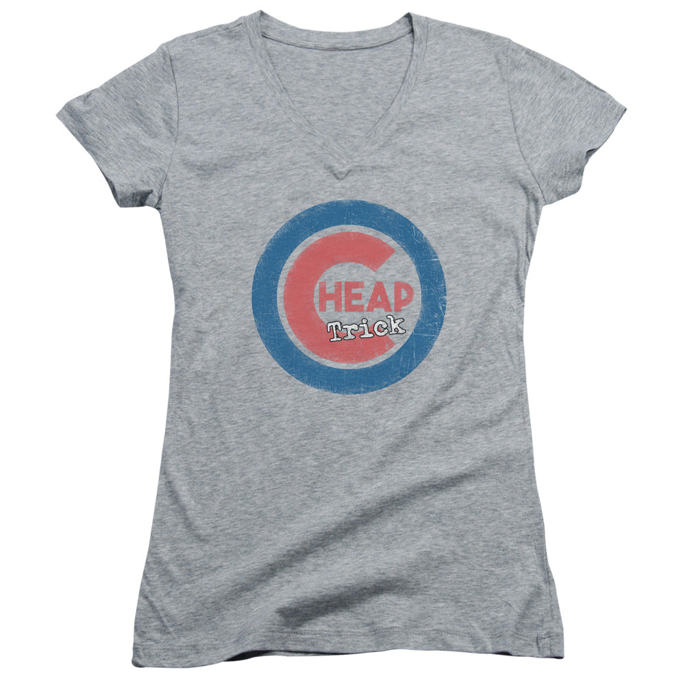 Cheap Trick Cheap Cub Junior Sheer Cap Sleeve V-Neck Womens T Shirt Athletic Heather