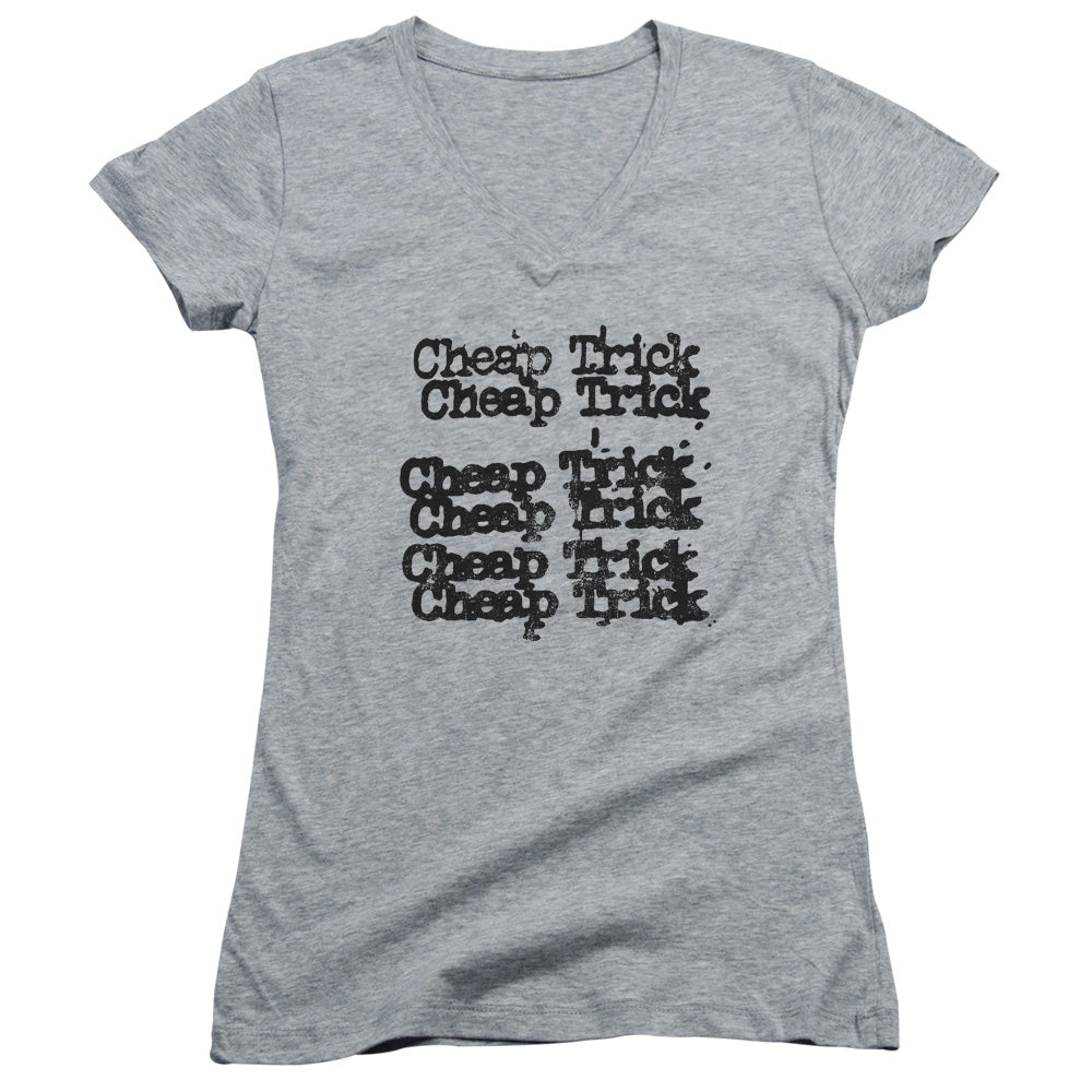 Cheap Trick Cheap Trick Logo Junior Sheer Cap Sleeve V-Neck Womens T Shirt Athletic Heather