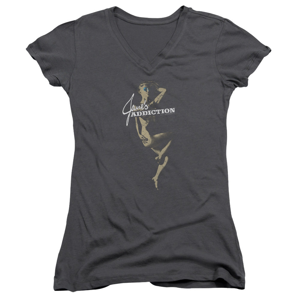 Janes Addiction Inside Escape Junior Sheer Cap Sleeve V-Neck Womens T Shirt Charcoal