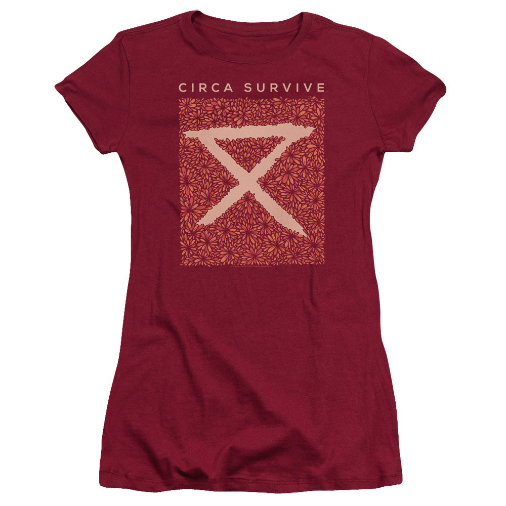 Circa Survive Floral Junior Sheer Cap Sleeve Womens T Shirt Cardinal