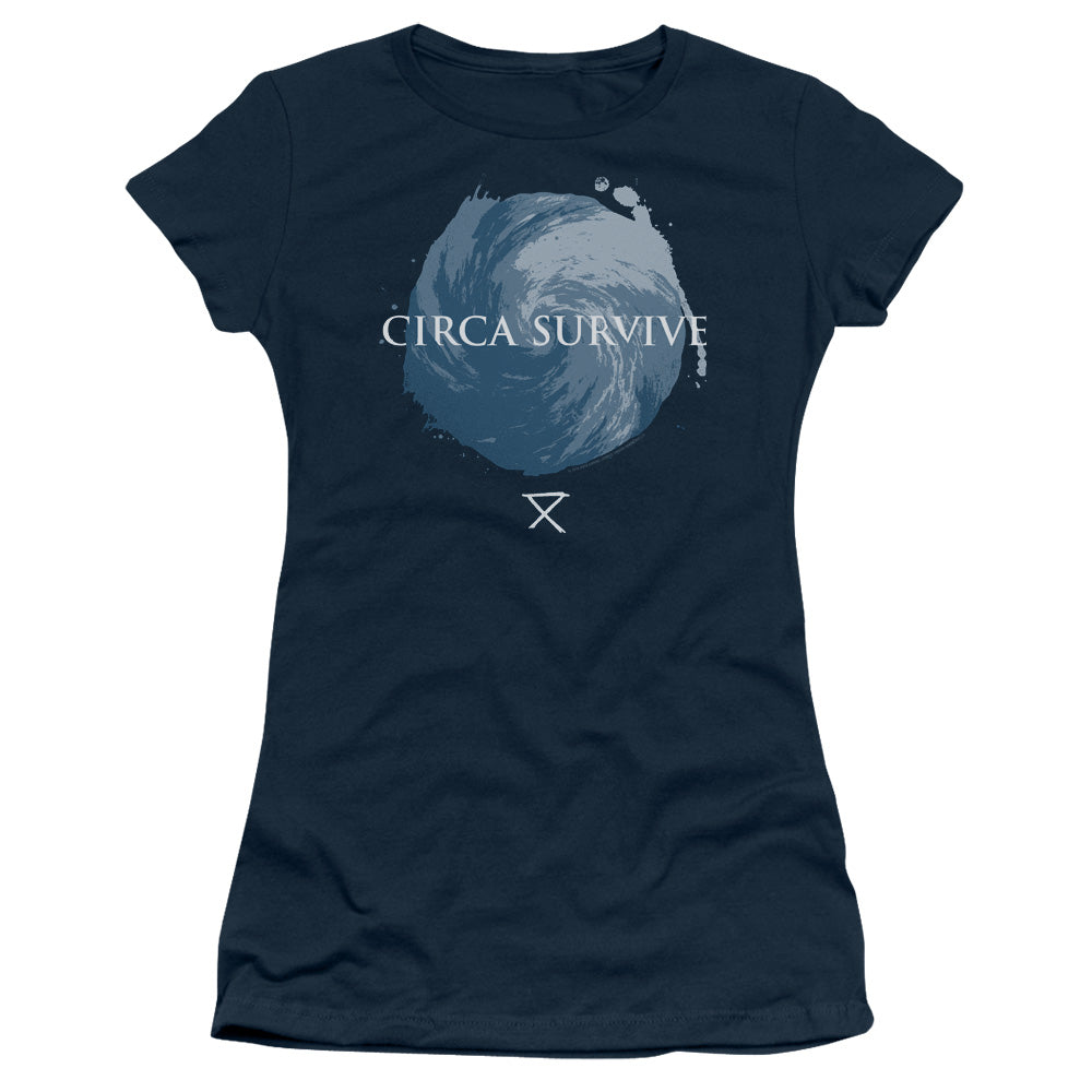 Circa Survive Storm Junior Sheer Cap Sleeve Womens T Shirt Navy Blue