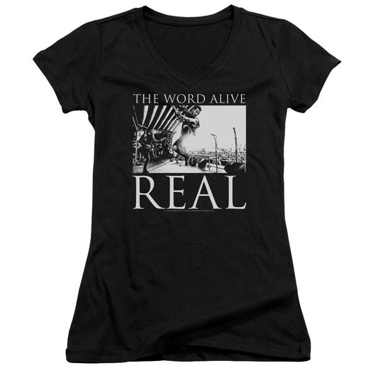 The Word Alive Live Shot Junior Sheer Cap Sleeve V-Neck Womens T Shirt Black