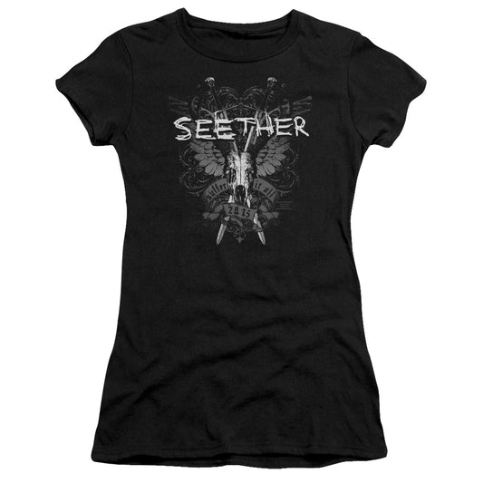 Seether Suffer Junior Sheer Cap Sleeve Womens T Shirt Black