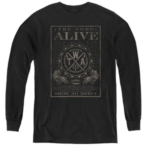 The Word Alive Show No Mercy Long Sleeve Kids Youth T Shirt Black