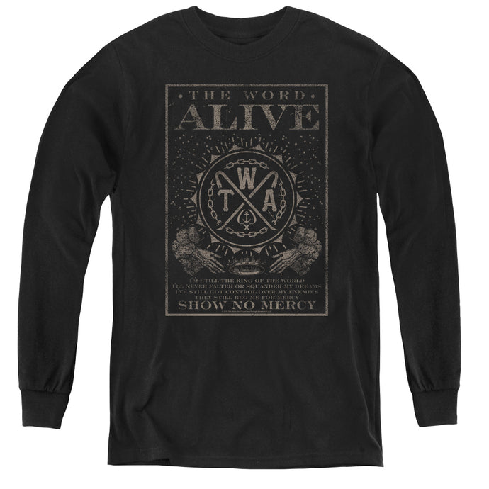 The Word Alive Show No Mercy Long Sleeve Kids Youth T Shirt Black