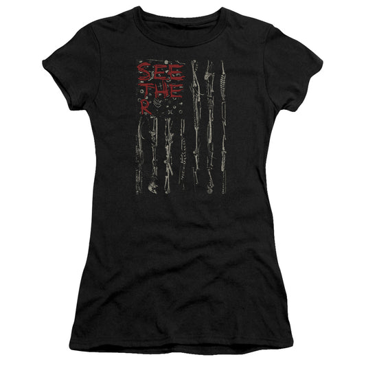 Seether Bone Flag Junior Sheer Cap Sleeve Womens T Shirt Black