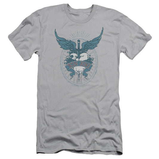 Bon Jovi Winged Heart Slim Fit Mens T Shirt Silver