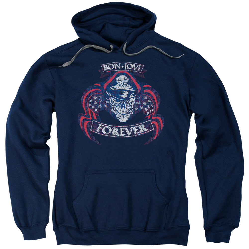 Bon Jovi Forever Skull Mens Hoodie Navy Blue