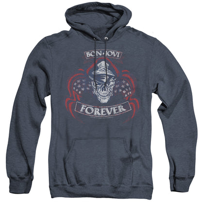 Bon Jovi Forever Skull Mens Heather Hoodie Navy Officially Licensed