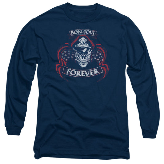 Bon Jovi Forever Skull Mens Long Sleeve Shirt Navy Blue