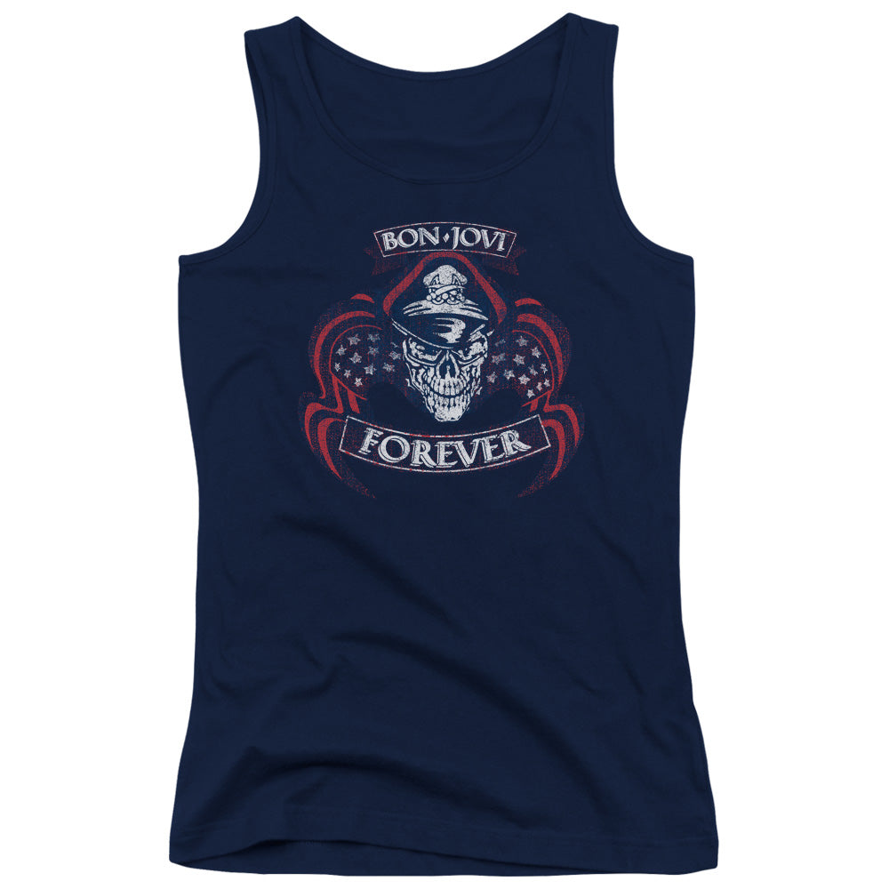 Bon Jovi Forever Skull Womens Tank Top Shirt Navy Blue