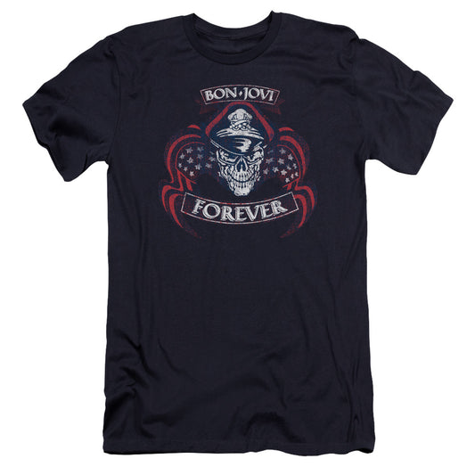 Bon Jovi Forever Skull Premium Bella Canvas Slim Fit Mens T Shirt Navy Blue