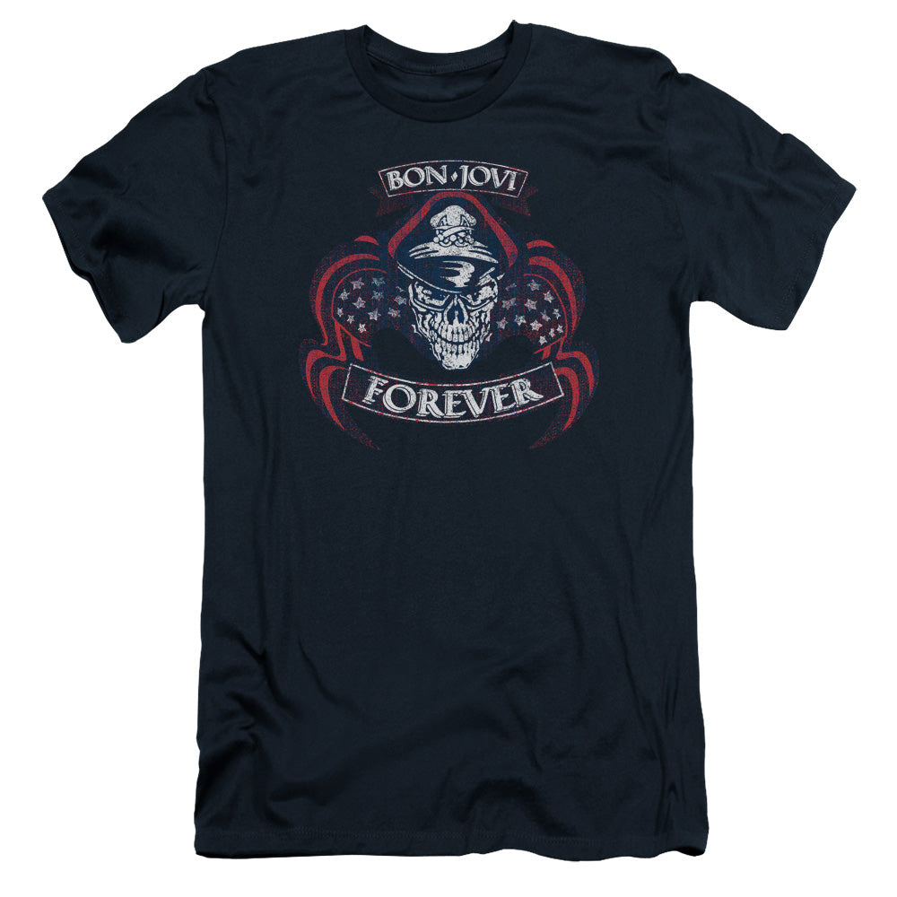 Bon Jovi Forever Skull Slim Fit Mens T Shirt Navy Blue