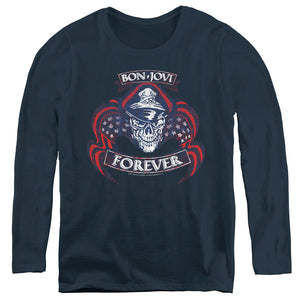 Bon Jovi Forever Skull Womens Long Sleeve Shirt Navy Blue