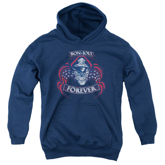 Bon Jovi Forever Skull Kids Youth Hoodie Navy Blue