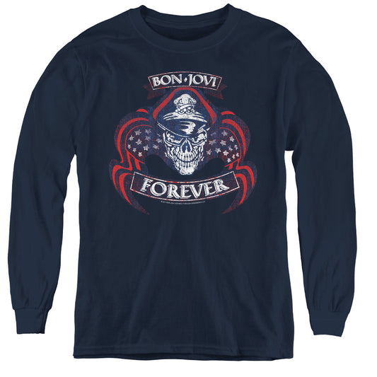 Bon Jovi Forever Skull Long Sleeve Kids Youth T Shirt Navy Blue