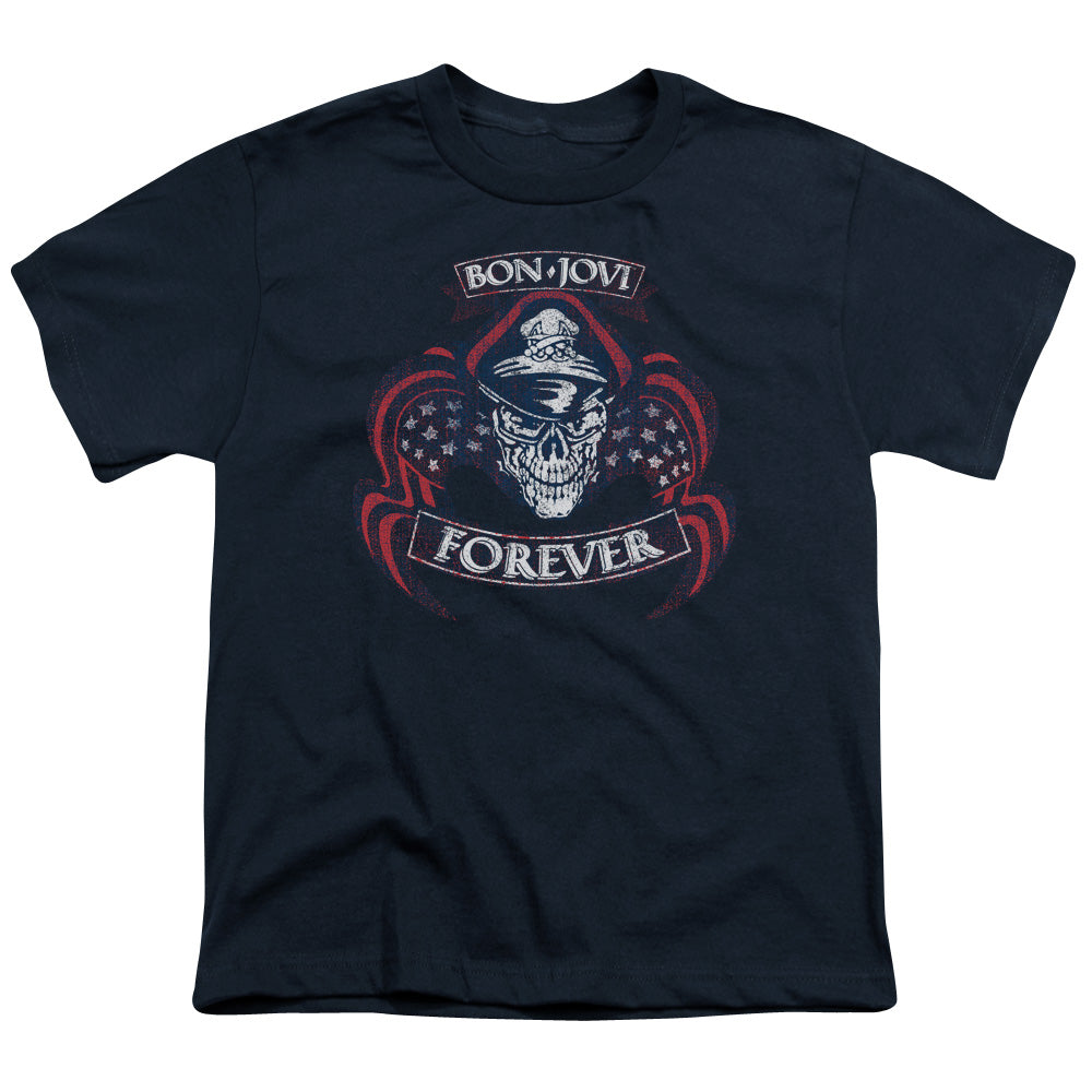 Bon Jovi Forever Skull Kids Youth T Shirt Navy Blue