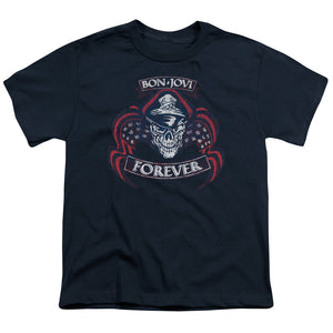 Bon Jovi Forever Skull Kids Youth T Shirt Navy Blue