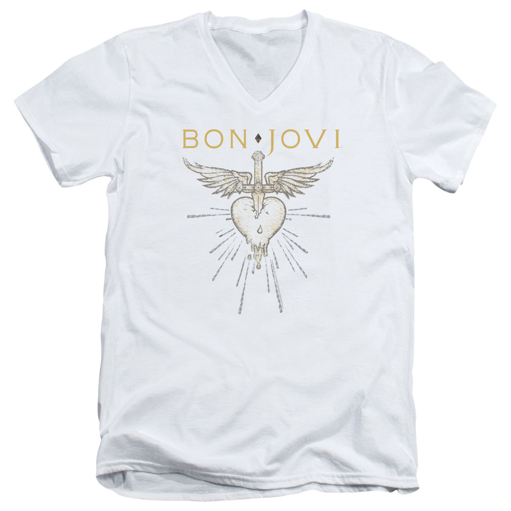 Bon Jovi Greatest Hits Mens Slim Fit V-Neck T Shirt White
