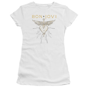 Bon Jovi Greatest Hits Junior Sheer Cap Sleeve Womens T Shirt White