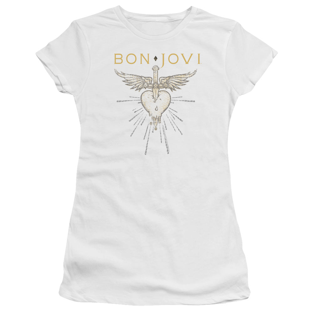 Bon Jovi Greatest Hits Junior Sheer Cap Sleeve Premium Bella Canvas Womens T Shirt White