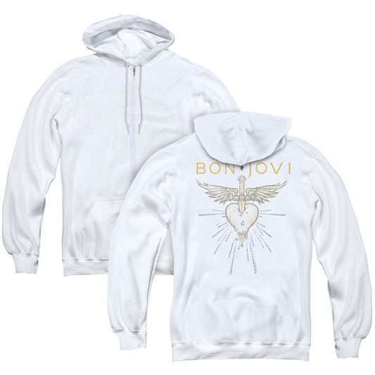 Bon Jovi Greatest Hits Back Print Zipper Mens Hoodie White