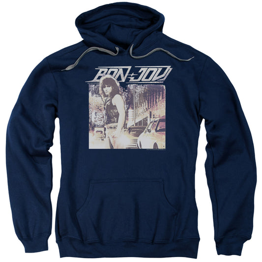 Bon Jovi Runaway Jon Mens Hoodie Navy Blue