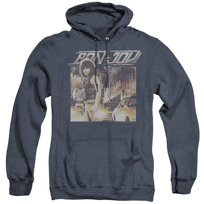 Bon Jovi Runaway Jon Mens Heather Hoodie Navy Officially Licensed
