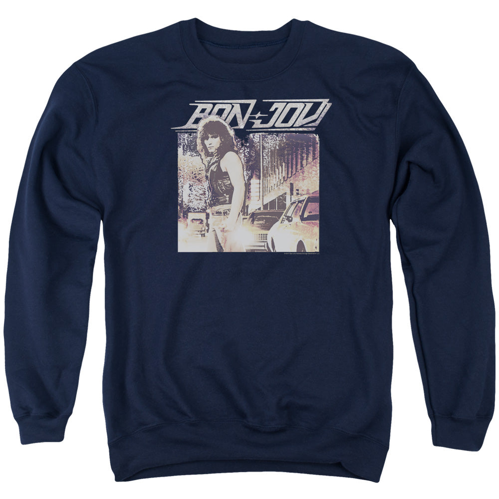 Bon Jovi Runaway Jon Mens Crewneck Sweatshirt Navy Blue