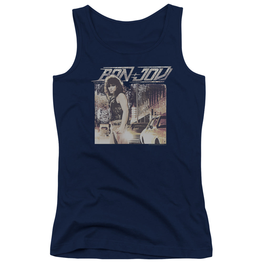 Bon Jovi Runaway Jon Womens Tank Top Shirt Navy Blue