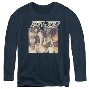 Bon Jovi Runaway Jon Womens Long Sleeve Shirt Navy Blue