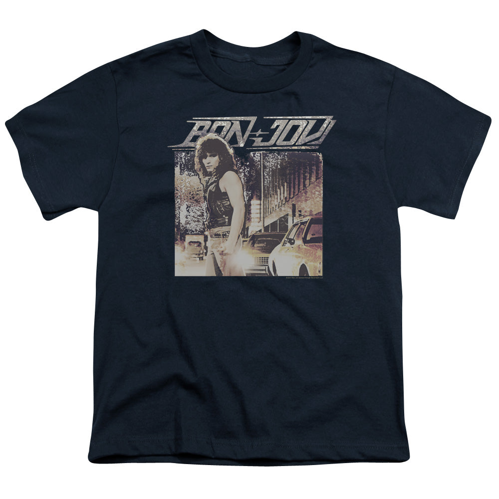 Bon Jovi Runaway Jon Kids Youth T Shirt Navy Blue