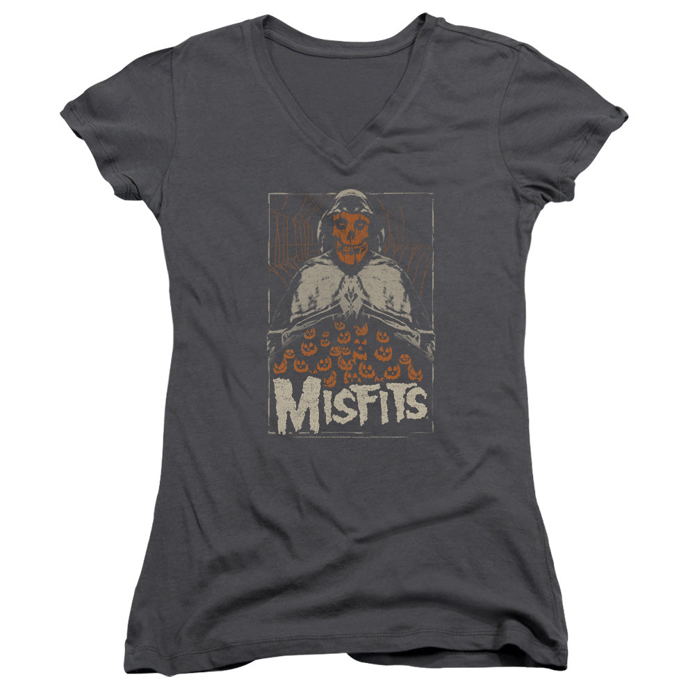 Misfits I Remember Halloween Junior Sheer Cap Sleeve V-Neck Womens T Shirt Charcoal