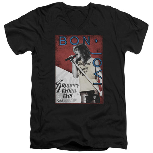 Bon Jovi 86 Tour Mens Slim Fit V-Neck T Shirt Black