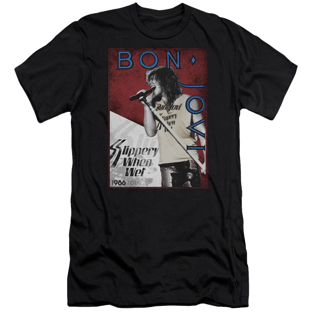 Bon Jovi 86 Tour Slim Fit Mens T Shirt Black