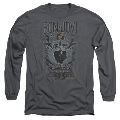 Bon Jovi Keep The Faith Mens Long Sleeve Shirt Charcoal