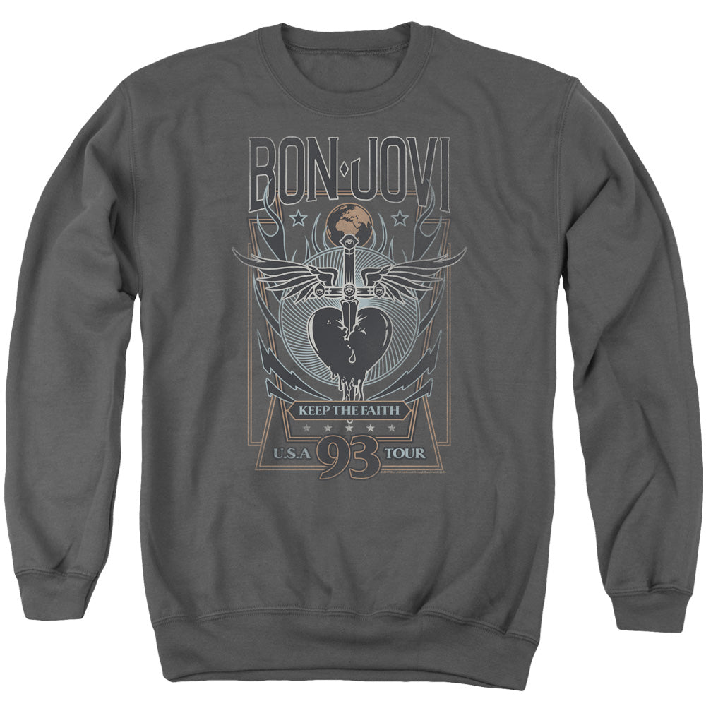 Bon Jovi Keep The Faith Mens Crewneck Sweatshirt Charcoal