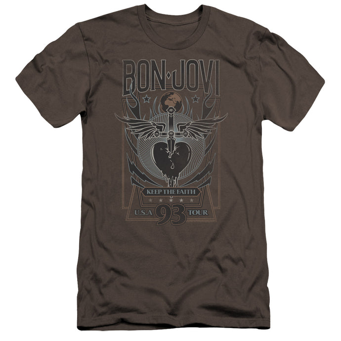 Bon Jovi Keep The Faith Premium Bella Canvas Slim Fit Mens T Shirt Charcoal
