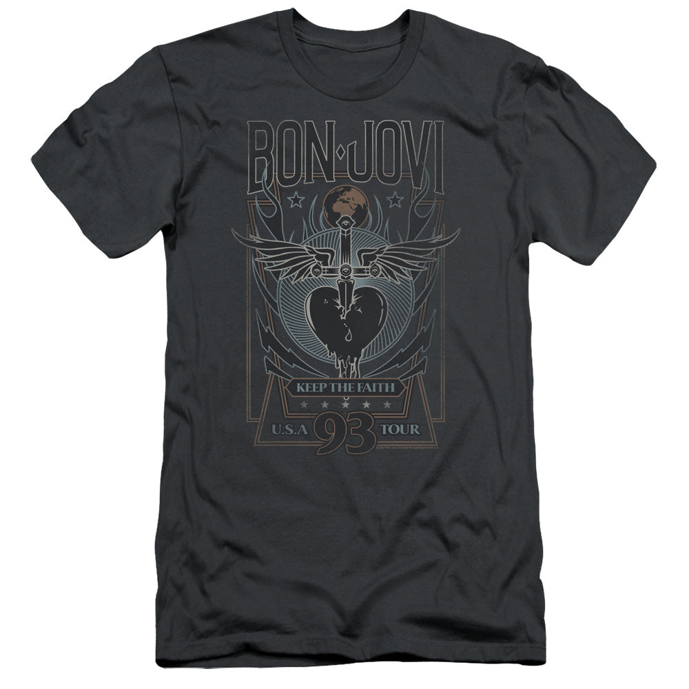 Bon Jovi Keep The Faith Slim Fit Mens T Shirt Charcoal