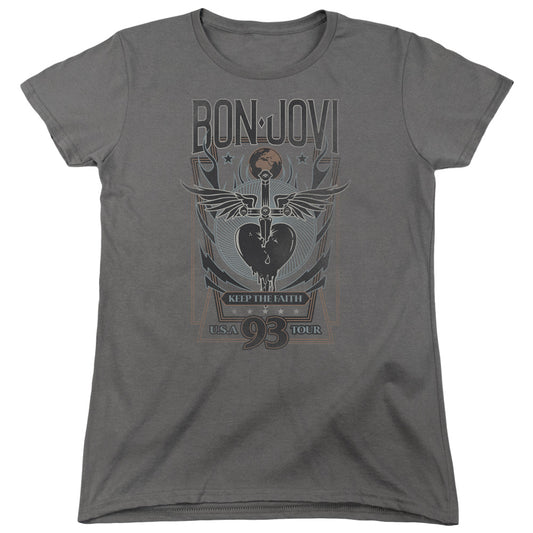 Bon Jovi Keep The Faith Womens T Shirt Charcoal