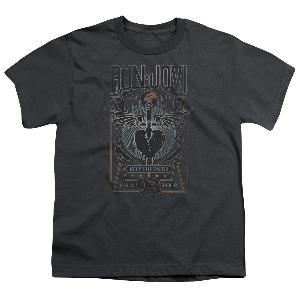 Bon Jovi Keep The Faith Kids Youth T Shirt Charcoal