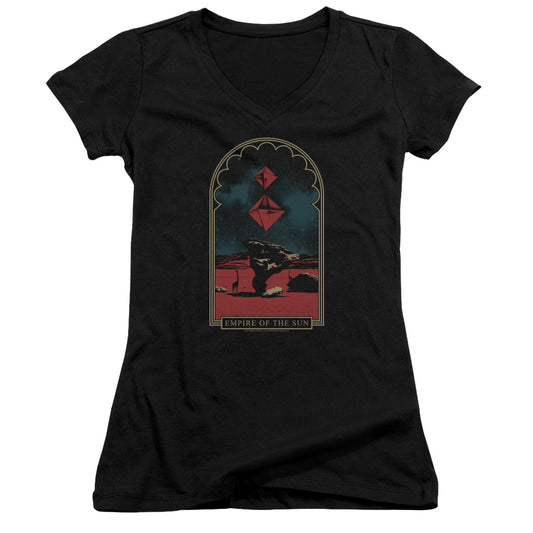 Empire Of The Sun Balance Junior Sheer Cap Sleeve V-Neck Womens T Shirt Black