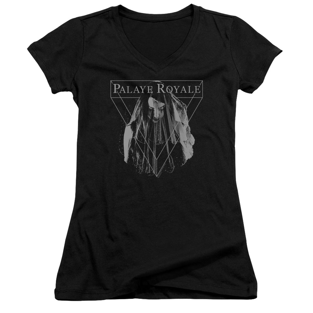 Palaye Royale Veil Junior Sheer Cap Sleeve V-Neck Womens T Shirt Black