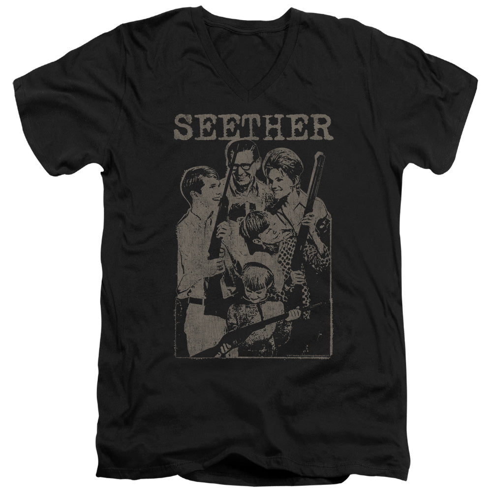 Seether Happy Family Mens Slim Fit V-Neck T Shirt Black